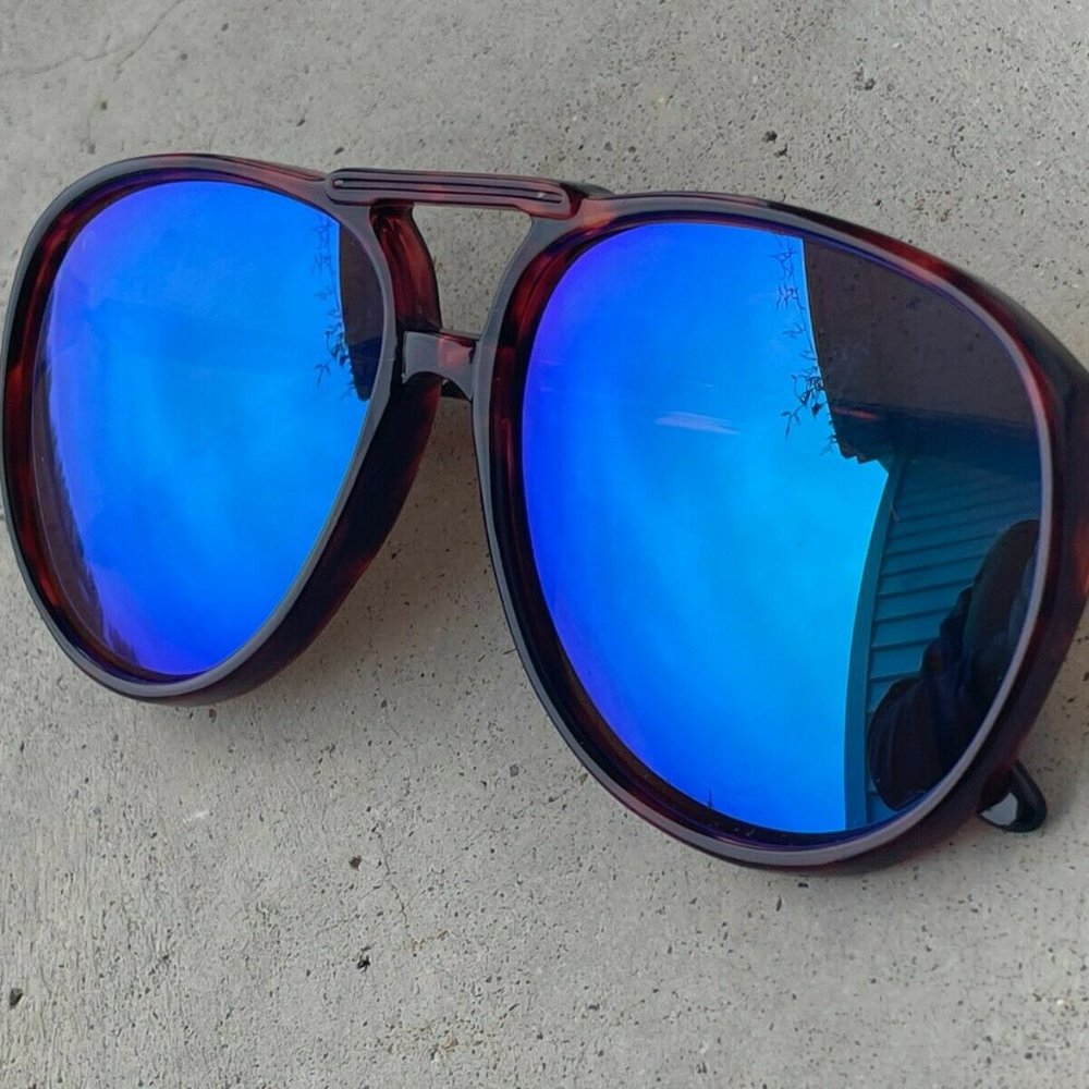 Classic Optical Men Sunglasses Blue Mirror Lenses Brown Tortoise Frame - Picture 2 of 13